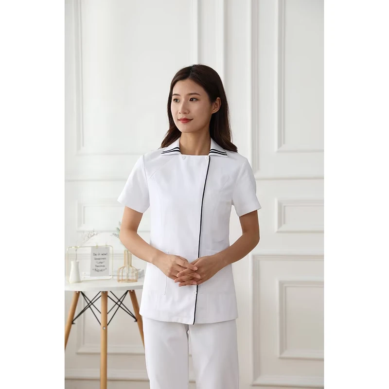 Twill Cotton Polyester White Short-Sleeve Nurse Uniform Scrub