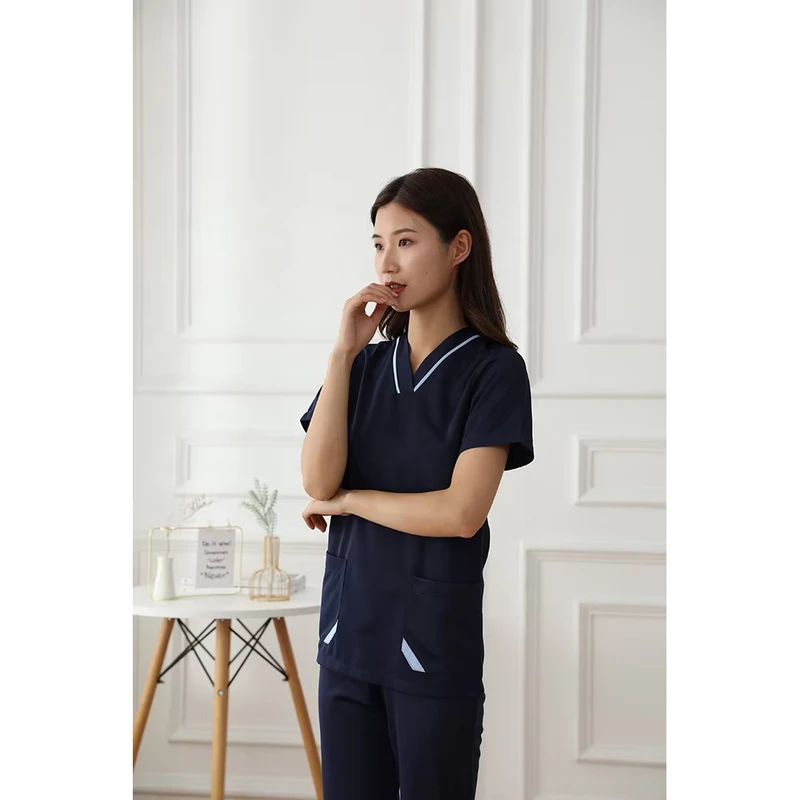 Twill Summer Navy Women 95%Polyester 5%Conductive Fiber Anti static Hospital Uniforms Scrubs Hospital Scrubs Uniform
