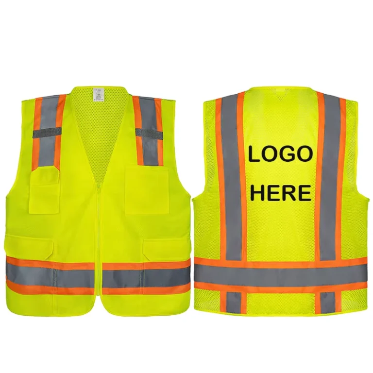 Two-Tone-ANSI-Class-2-Lime-High-Visibility-Reflective-Safety-Vest-with-Mesh-Zipper-and-Customizable-Logo-Label