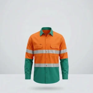 Two Tone Hi Vis Reflective Breathable Cotton Workwear Shirt Long Sleeve Durable Woven Fabric Safety Mining Factory Inspection
