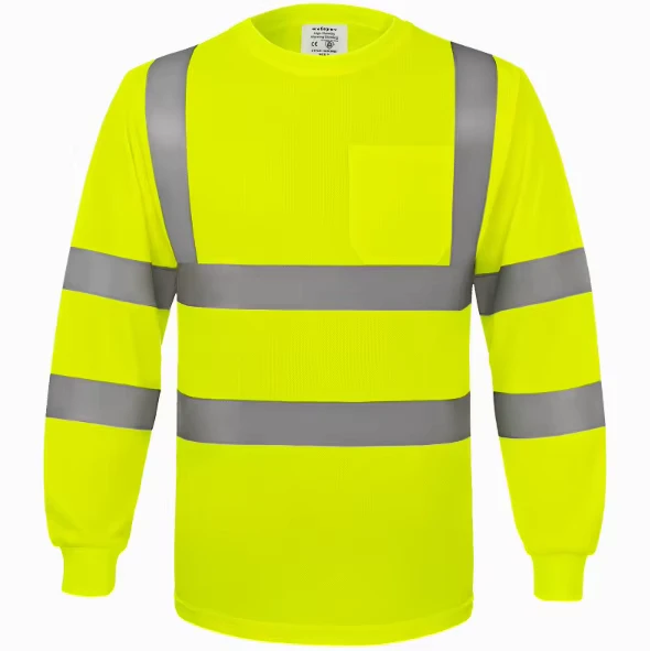 Two Tone Hi Vis Reflective Safety T Shirt Breathable Mesh Long & Short Sleeve Work Safety Uniform
