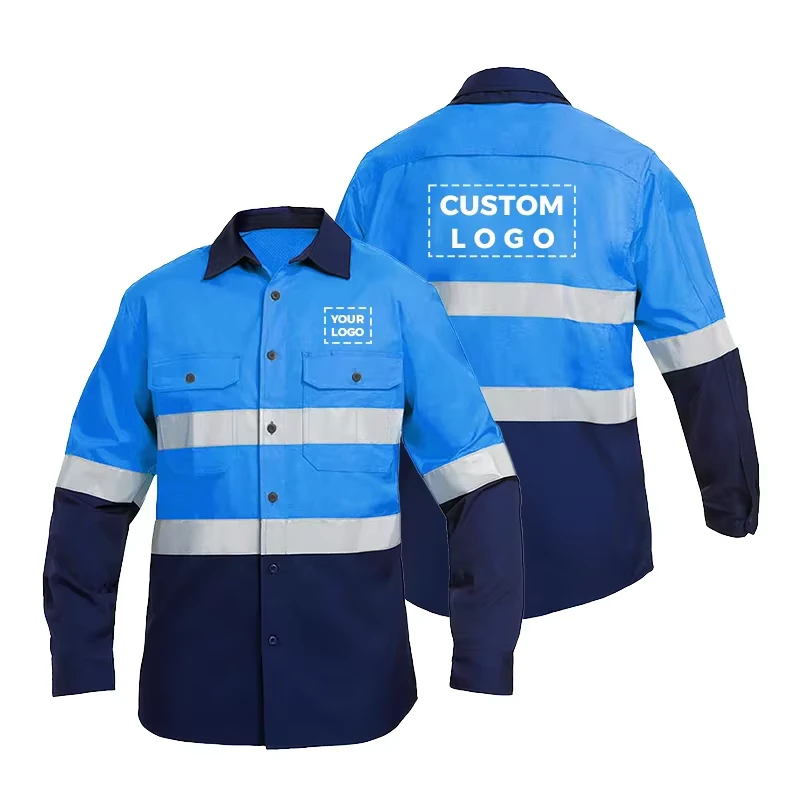 Two Tone Hi Vis Reflective Safety Work Shirt Breathable High Visibility Construction Work Shirt Custom Logo