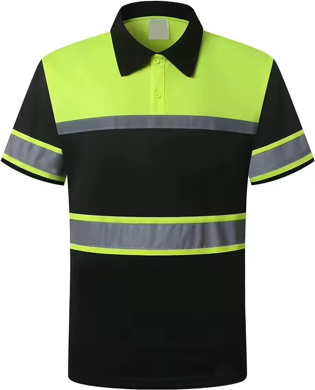 Two-Tone Reflective Polo Shirt, Short Sleeve Safety Work Shirt with Pocket