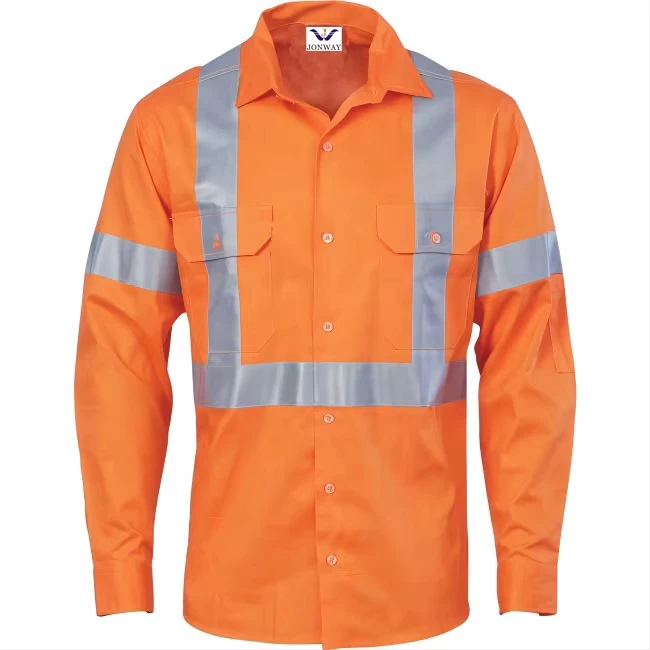 Two Tones Lightweight High Vis Reflective X Back Safety Long Sleeve Shirt ANSI Class 2 for Construction Factory Work Wear