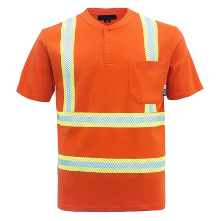 Two-tone-Reflective-Stripe-High-Visibility-Fire-Resistant-Short-Sleeve-Safety-Henley-Shirts