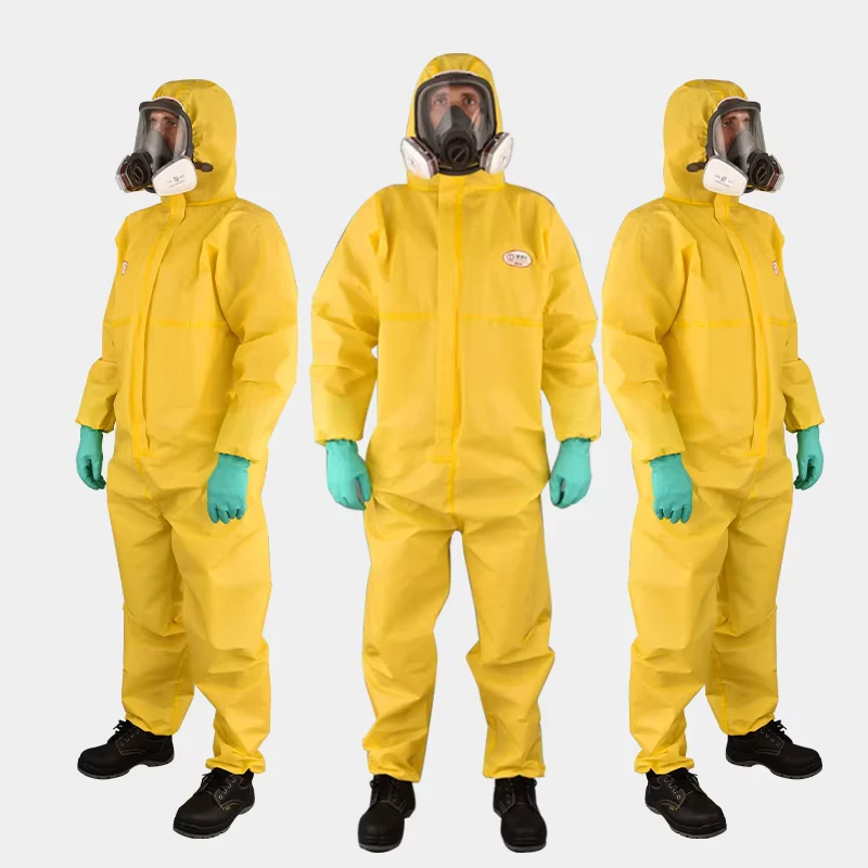 Type 3B Type 4B Yellow HDPE Disposable Coverall Chemical Exposure Chemical Protection Suit