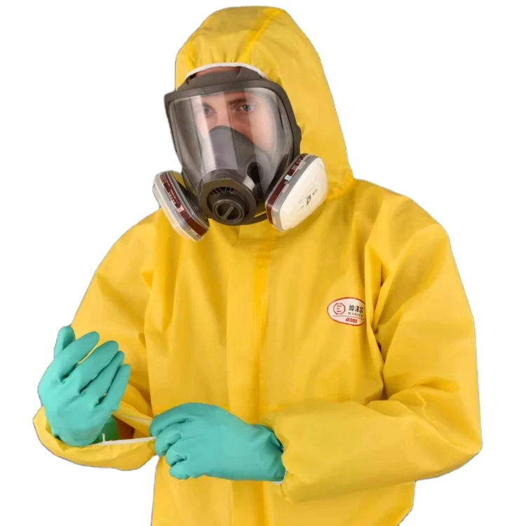 Type3456 87g HDPE Anti 98%H2SO4 Nuclear Radiation And Heavy Chemical Disposable Protective Coverall