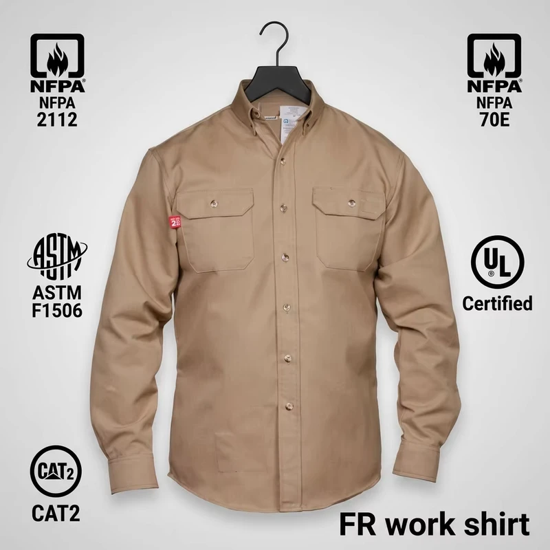 UL Classified FR Work Shirt NFPA 2112 ASTM F1506 CAT2 Arc Flash PPE Supplier Direct Factory Supply