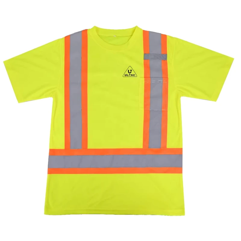 ULTAC ANSI Class 2 Summer Work Safety Vest High Visibility Mesh Short Sleeve 2 Reflective Strips OEM ODM Customizable