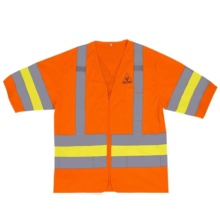 ULTAC-ANSI-Class-3-Hi-Vis-Safety-Jacket-Unisex-Zipper-Reflective-Tape-Outdoor-Workwear-Orange-Short-Sleeve