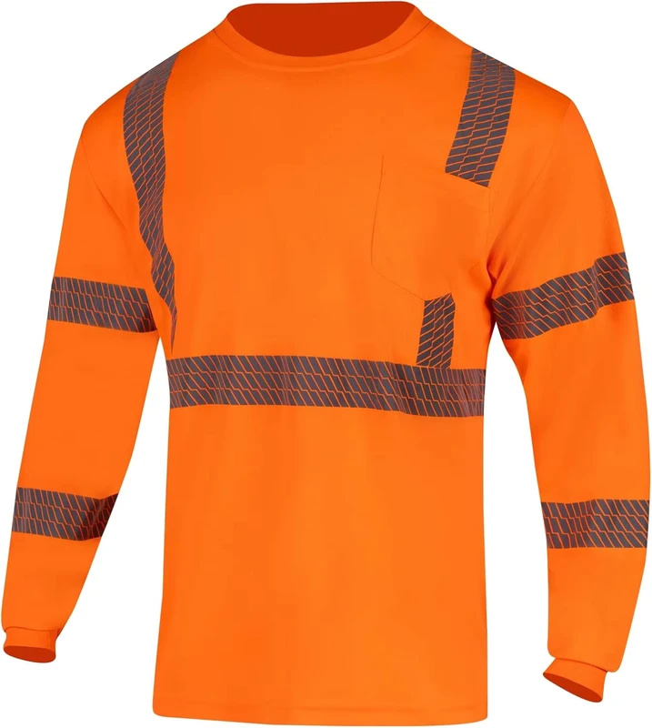 US STOCK High Visibility Safety Shirts Class 3 Hi Vis Reflective Long Sleeve Construction Work Shirt for Men