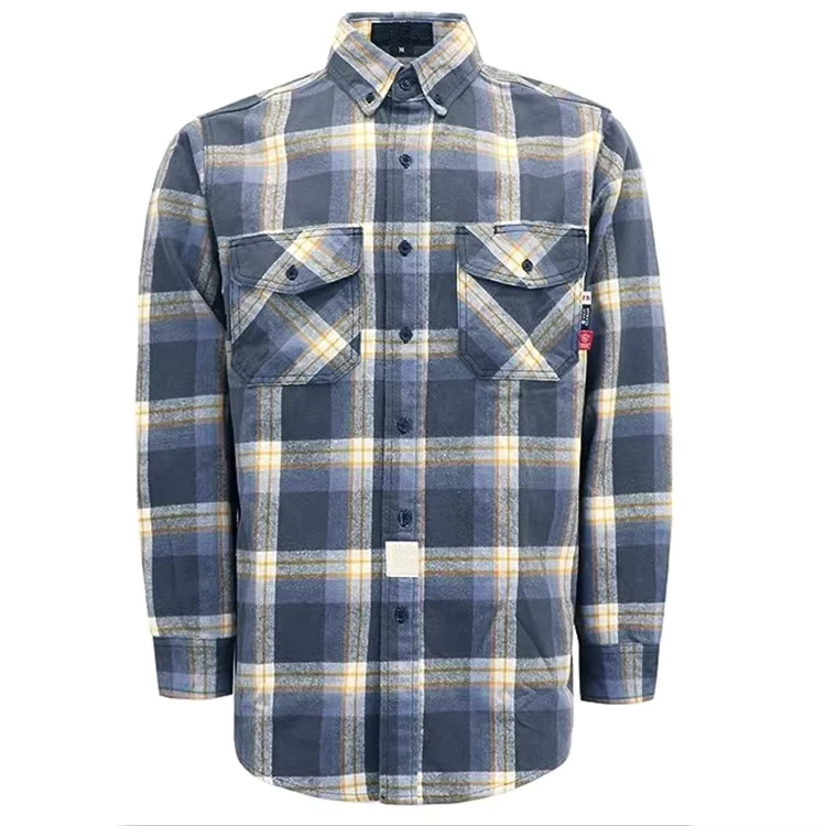 USA-FR-Clothing-NFPA2112-EN11612-NFPA-70E-Industrial-Arc-Safety-Shirt-Knit-Flame-Resistant-CAT2-Fire-Retardant-Plaid-Anti-Heat