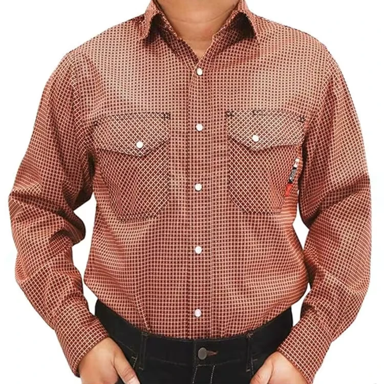 USA-FR-Cotton-Flame-Retardant-FRC-Workwear-CAT2-Fire-Resistant-Plaid-Shirts-NFPA-2112-Certified-Two-Chest-Pockets