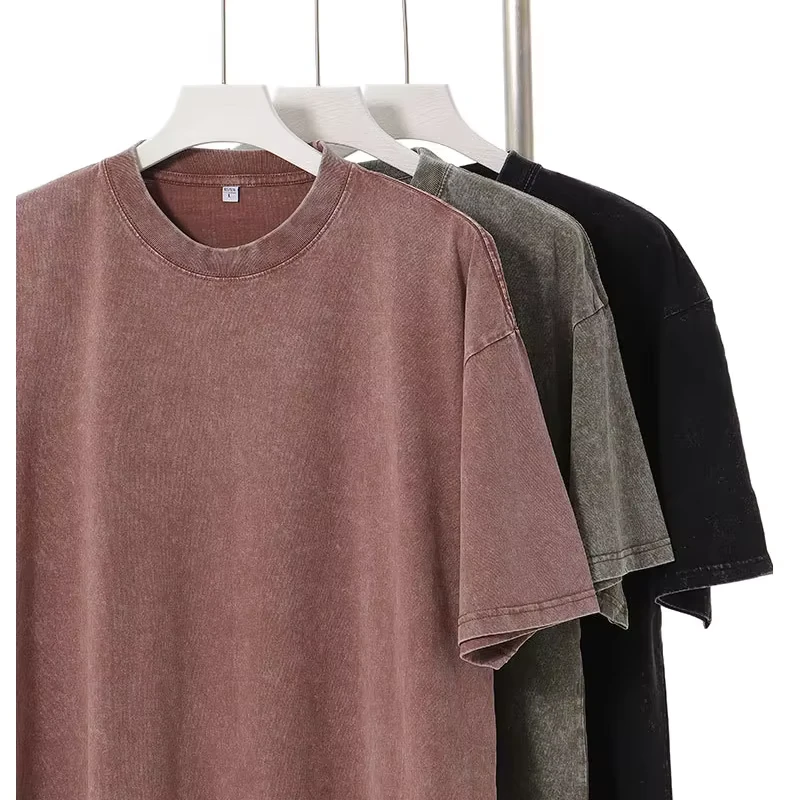 USA Warehouse Dropshipping 210gsm Unisex Wash Vintage Printing Summer T Shirts Heavy Weight Black Oversize Men's T shirt