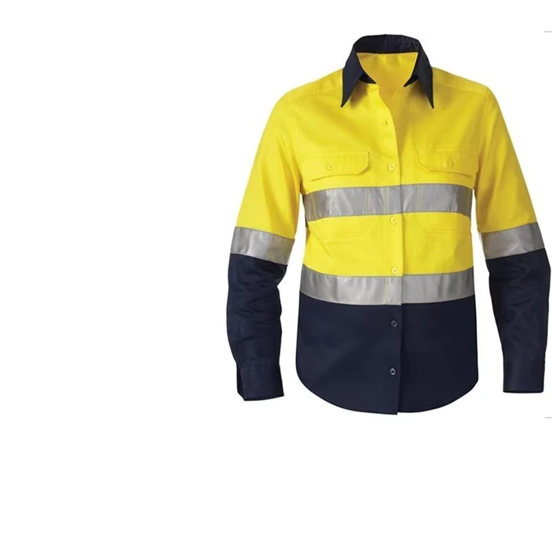 UV40+ Work Reflectors Shirts Two Tone Hi Vis 100 Cotton Shirts Rip Stop Spliced Color Hi Vis Work Shirt