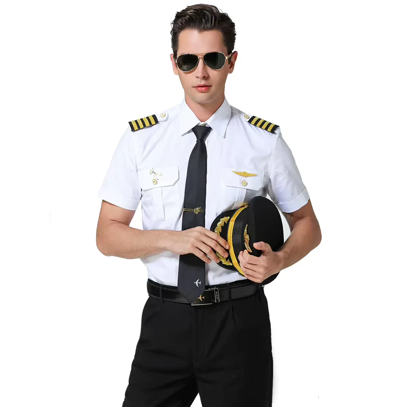 Uniform Men's Long sleeved Short sleeved White Shirt Pilot Training Institution Uniform Shirt Set