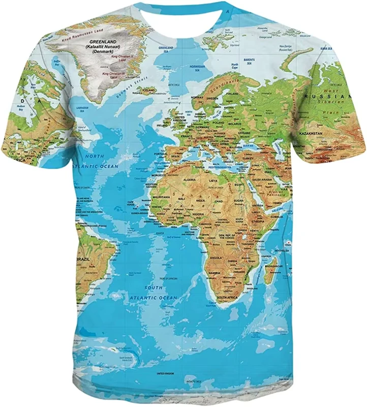 Unisex 3D World Map Graphic T-Shirt Short Sleeve