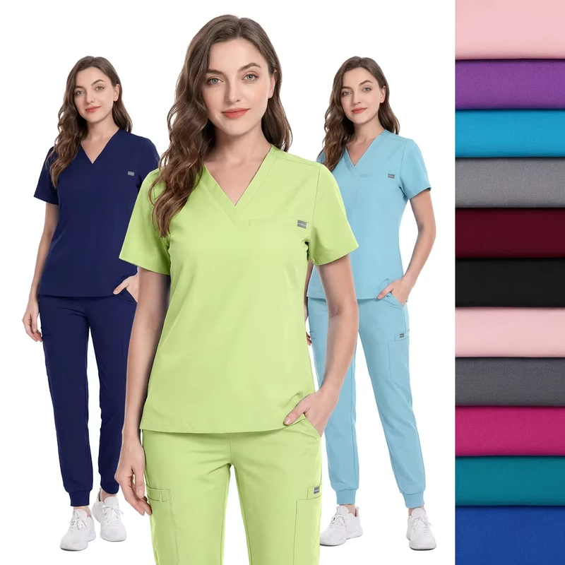 Unisex 4-Way Stretch Seamless Scrub Set with Antimicrobial, Breathable, and Needle-Detection Fabric for Veterinary Use