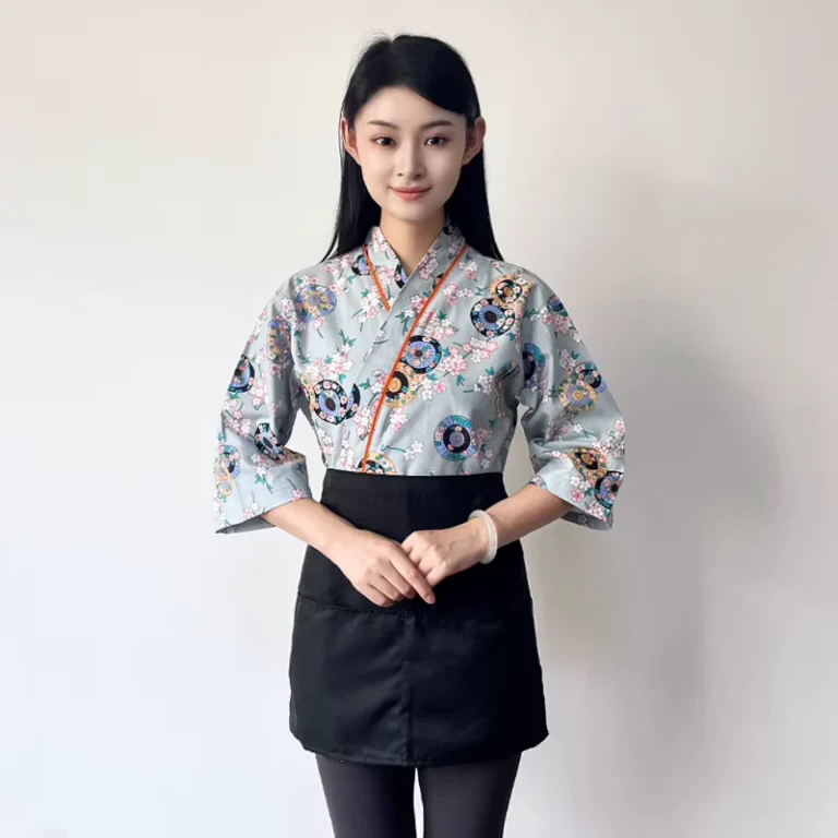 Unisex-7-8-Sleeve-Izakaya-Kimono-Top-Japanese-Chef-Coat-with-Tie-for-Sushi-Restaurant-Staff-Twill-Fabric