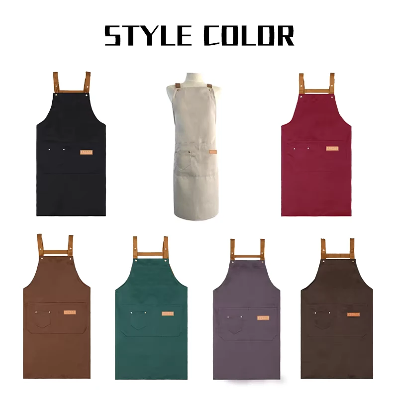 Unisex Adjustable Waist Polyester Kitchen Apron Customizable with Logo Features Shoulder Straps Suitable for Restaurant Use