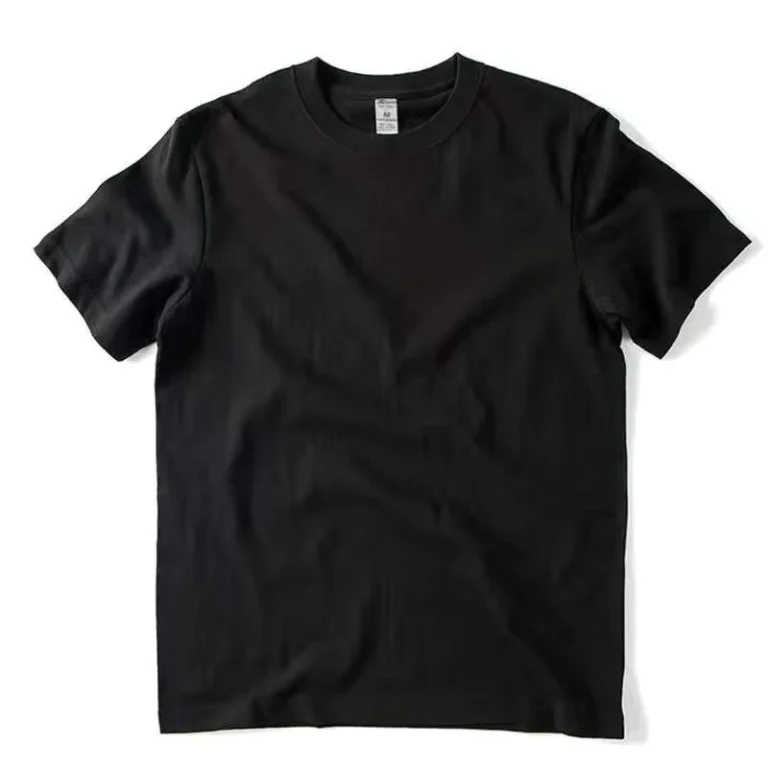Unisex-Black-100-Cotton-Stretch-T-Shirt-Short-Sleeve-O-Neck-Plus-Size