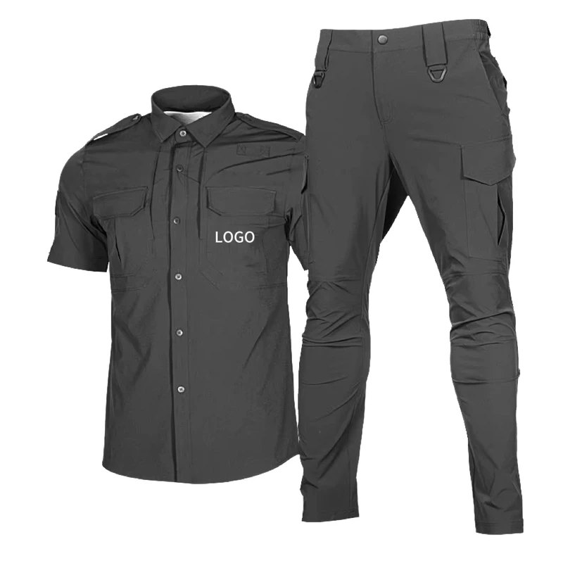 Unisex Black Security Guard Uniforms Short Sleeve Official Shirt with Logo Design Polyester Cotton Quick Drying Available