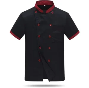 Unisex Black and Red Patchwork Short Sleeve Chef Waiter Jacket Restaurant Uniform