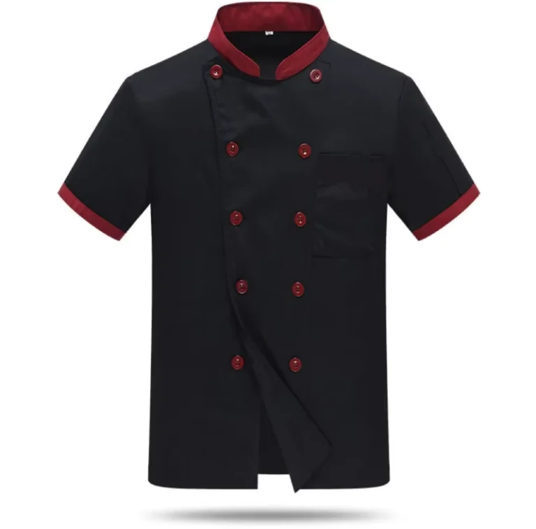 Unisex-Black-and-Red-Patchwork-Short-Sleeve-Chef-Waiter-Jacket-Restaurant-Uniform