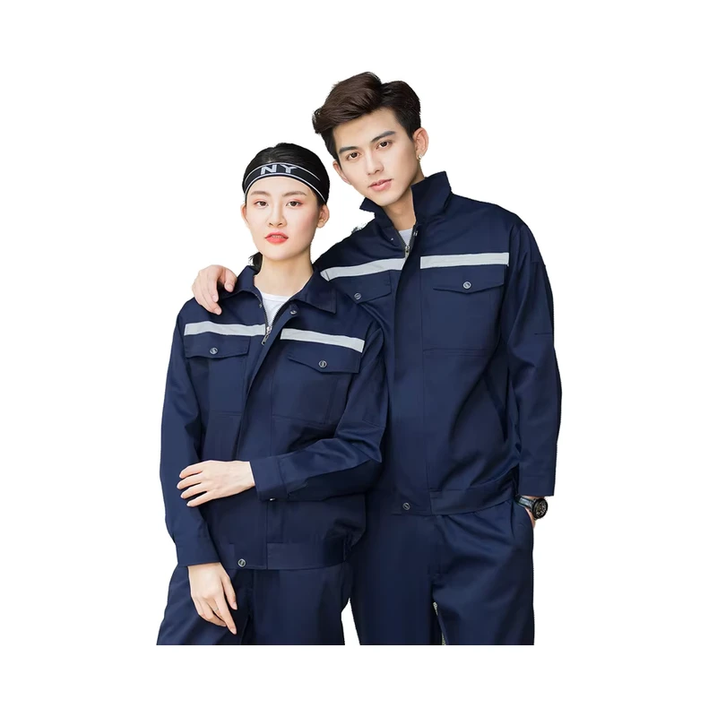 Unisex Breathable Cotton Reflective Strip Work Coverall Spring Autumn Long Sleeve Factory Work Jacket CE Certified