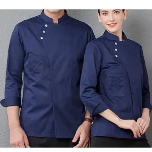 Unisex Chef Uniform Coat, White and Black, Woven Short Sleeve, Pocket, for Restaurants
