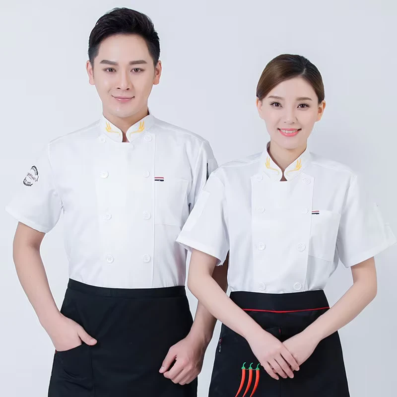 Unisex Chef Uniform with Short-Sleeve Summer and Long-Sleeve Winter Options, Polyester Cotton