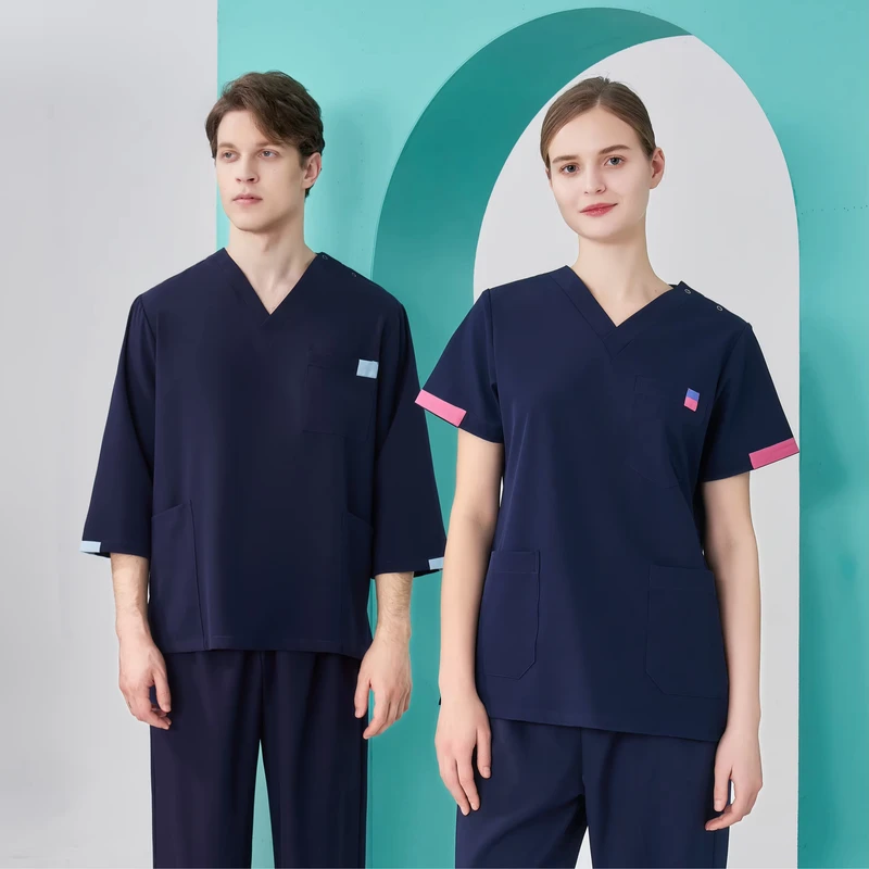 Unisex Comfortable Woven Four Way Stretch Scrub Set with Custom Logo Long Sleeves Medical Hospital Uniform
