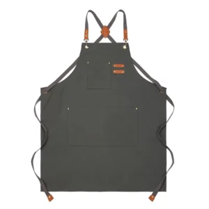 Unisex Cotton Canvas Waist Bib Apron Adjustable Cross Back Pockets Durable Washable Good for Woodworking Garden Art Cleaning