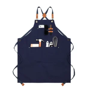 Unisex Cotton Canvas Waist Bib Apron Adjustable Cross Back Pockets Durable Washable Sleeveless Design for Woodworking Garden Art
