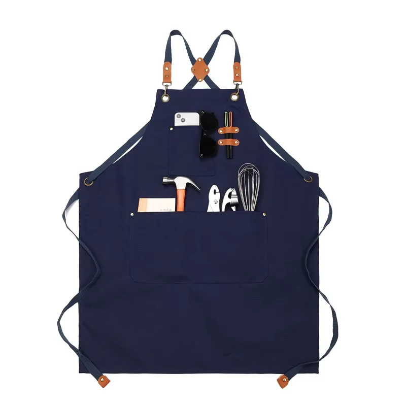Unisex Cotton Canvas Waist Bib Apron Adjustable Cross Back Pockets Durable Washable Sleeveless Design for Woodworking Garden Art