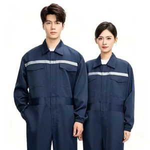 Unisex Cotton Hi Visibility Spring Coverall Reflective Strips Silk Screen Printed Safety Workwear for Factory Shipyard