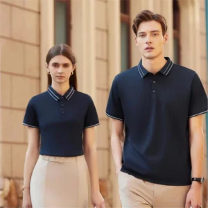 Unisex Cotton Polyester Knitted Short Sleeve Polo Shirt Dark Embroidered Workwear