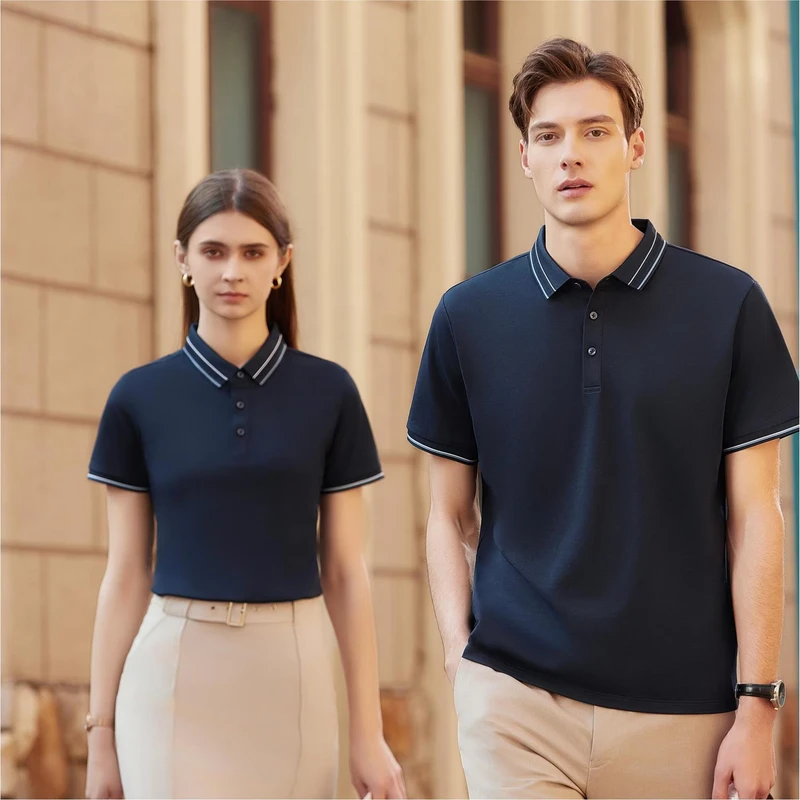 Unisex Cotton Polyester Knitted Short Sleeve Polo Shirt Dark Embroidered Workwear