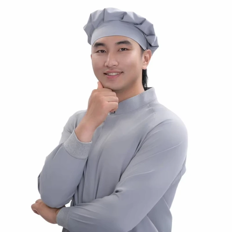 Unisex Custom Gray Polyester 4 Way Stretch Anti Wrinkle Breathable Chef Hat for Food Service