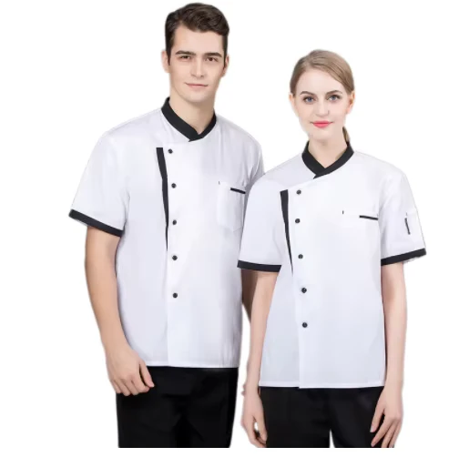 Unisex Custom High Quality Woven Silk Screen Printed Chef Uniforms Durable 65% Polyester 35% Cotton Restaurant Bar