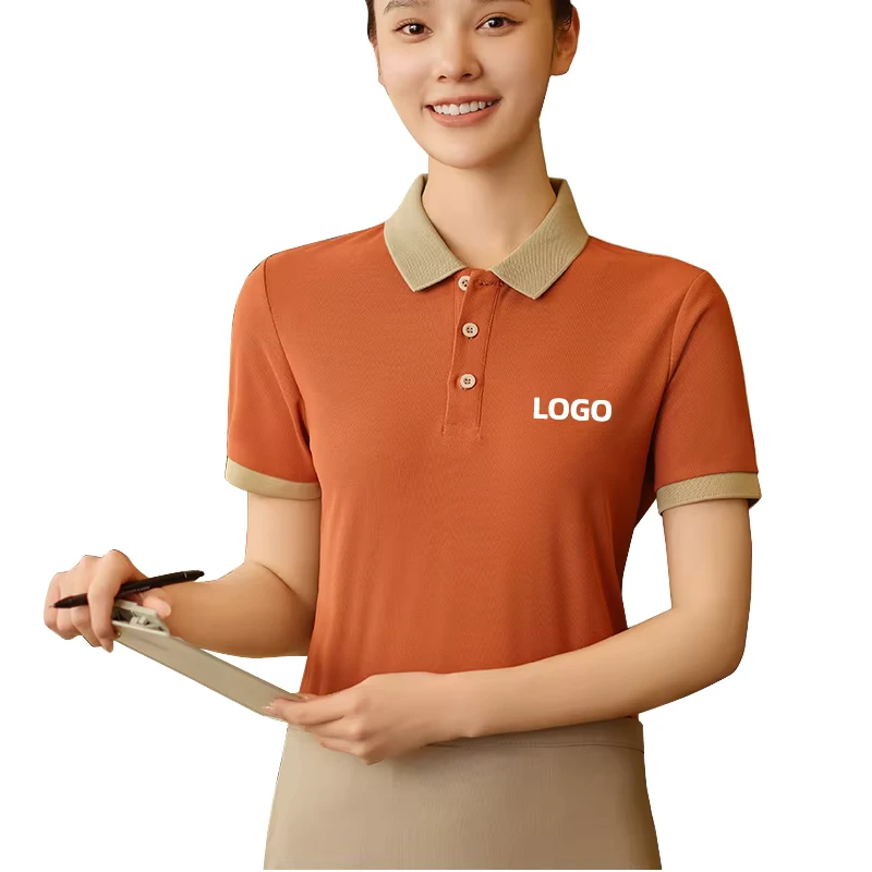 Unisex Customized Logo Short Sleeve Polo Shirt Restaurant Waitress Uniform with Logo for Cafe Bar Hotel Kitchen Use