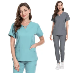 Unisex Dental Clinic Nursing Scrub Set Short-Sleeve Knitted Sweat-Absorbent Surgical Hospital Uniform