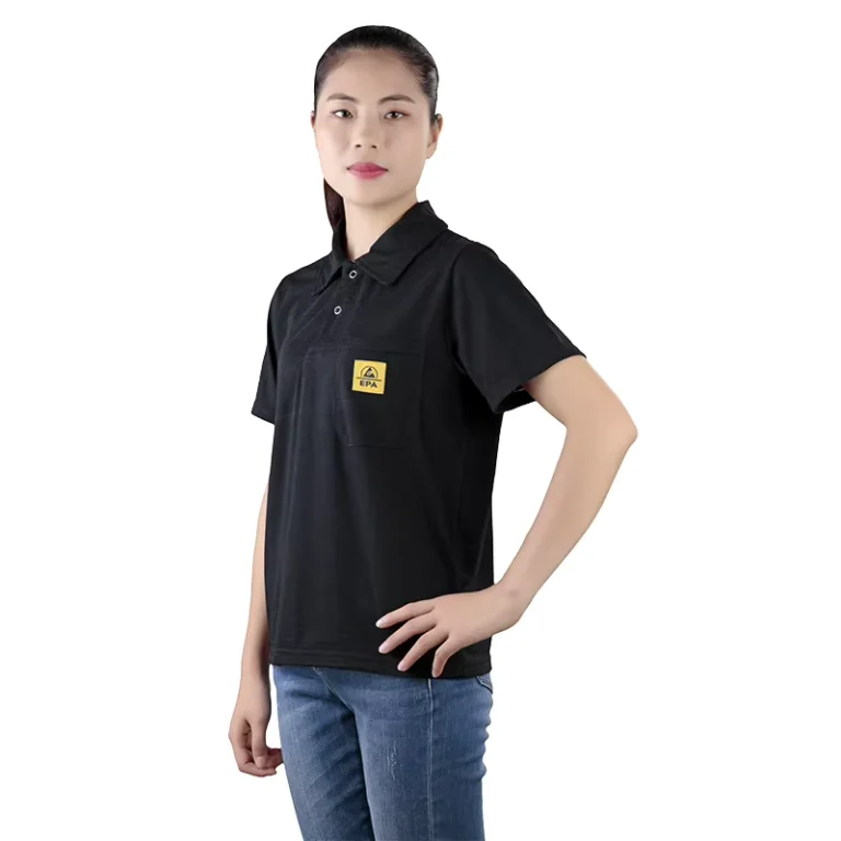 Unisex-Design-Black-Polyester-and-Cotton-Fabric-Antistatic-ESD-Polo-T-Shirt