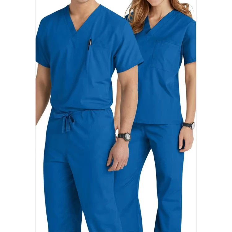 Unisex Fashion Scrub Uniform Sets Chlorine Bleaching Woven Polyester Cotton Fabric OEM Service for Hospital