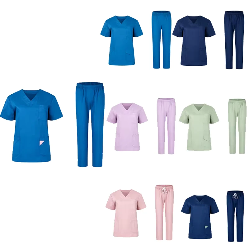 Unisex Four-Way Stretch Breathable Quick-Dry Polyester Scrub Suit Set with Needle Detection