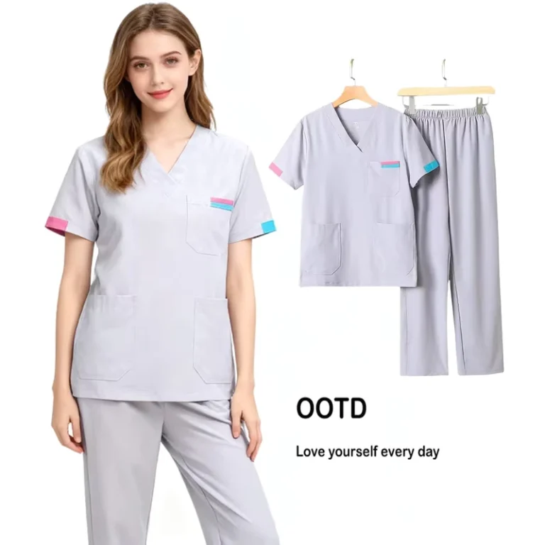 Unisex-Gray-Nursing-Uniform-Medical-Surgical-Scrub-Set-Woven-Stretch-Polyester-Cotton-V-Neck-Hospital-Workwear