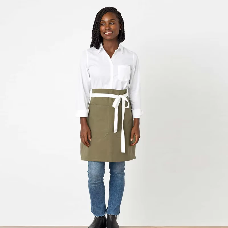 Unisex Half Bust Bib Apron Restaurant Kitchen Coffee Tea Shop Waitress Waist Apron with Pockets