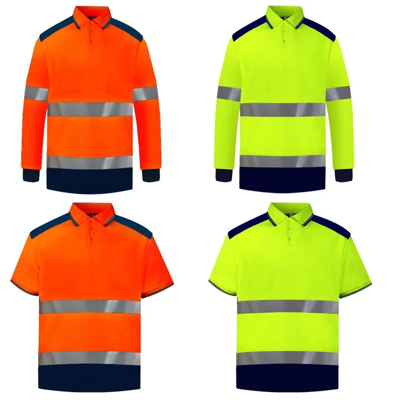 Unisex Hi Vis Fluorescent Green Orange Reflective Safety T Shirt Quick Dry Breathable Polyester Short Long Sleeve Workwear