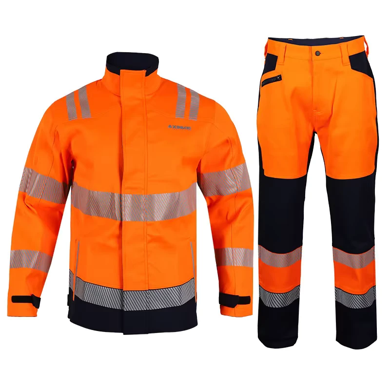Unisex Hi Vis Safety Work Uniform Waterproof Cotton Plus Size Reflective Jacket Pants Set Construction Site Workwear