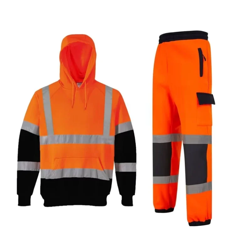 Unisex-Hi-Vis-Tracksuit-Sweatshirt-Zipped-Hoodie-Jogger-Pants-with-Reflective-Strip